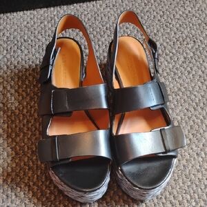 Clergerie Black Sandals Raffia Platform Sz 40.5